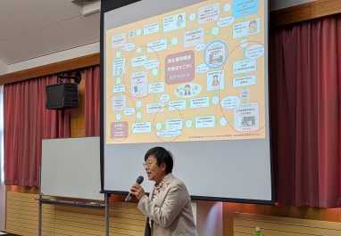 すごろくの解説をする萩原夏子の写真