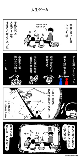 人生ゲームというタイトルの4コマ漫画画像