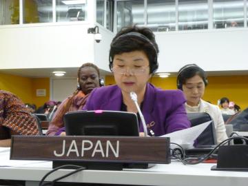 Representative Prof. Hiroko Hashimoto delivering the Statement of Japanese Government at General Discussion