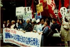 大会後、東京駅までデモ。写真中央は市川房枝 (1980年)